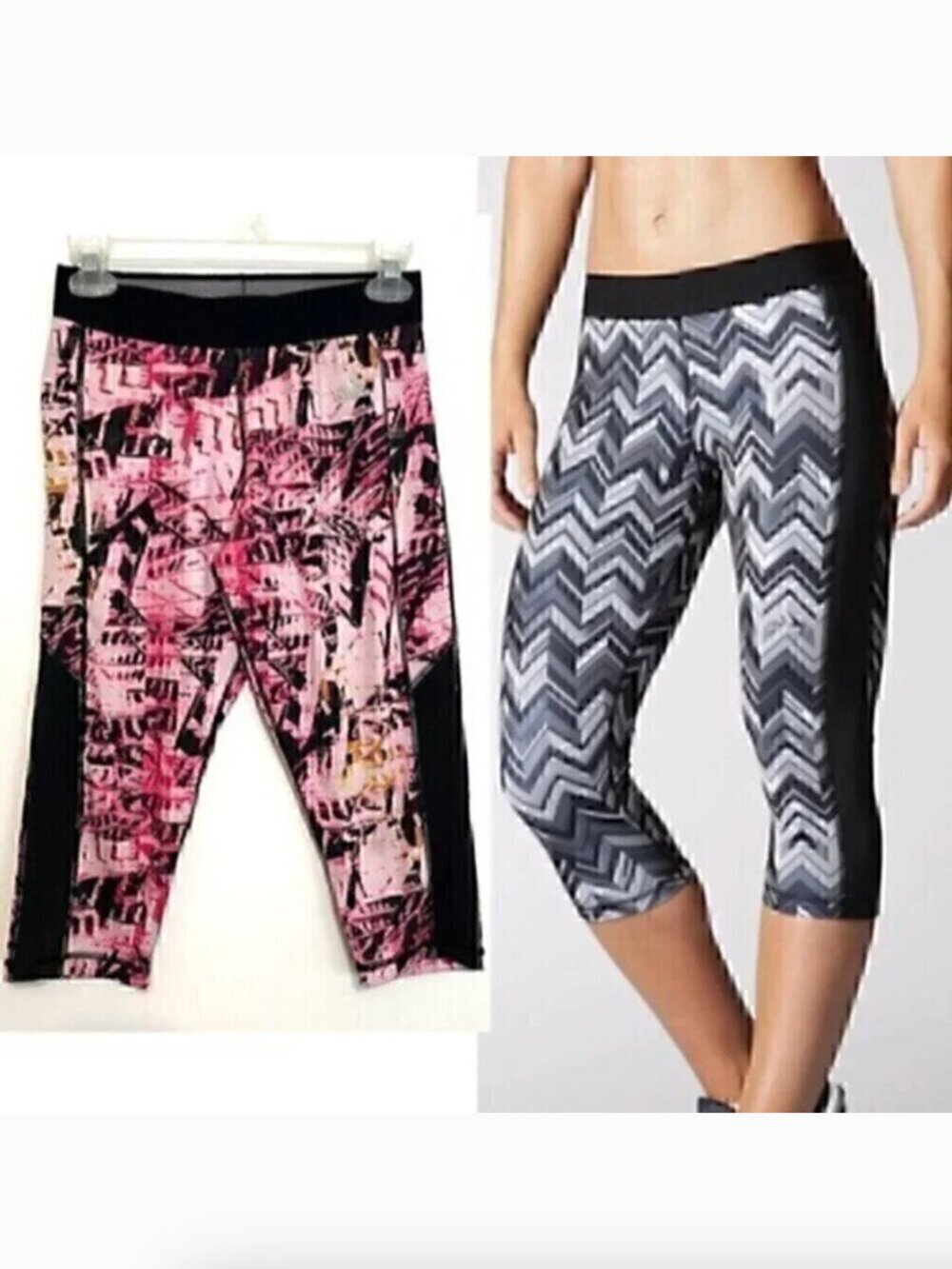 ADIDAS TechFit Printed Capri Leggings Climalite Pink Black Geo Geometric Active